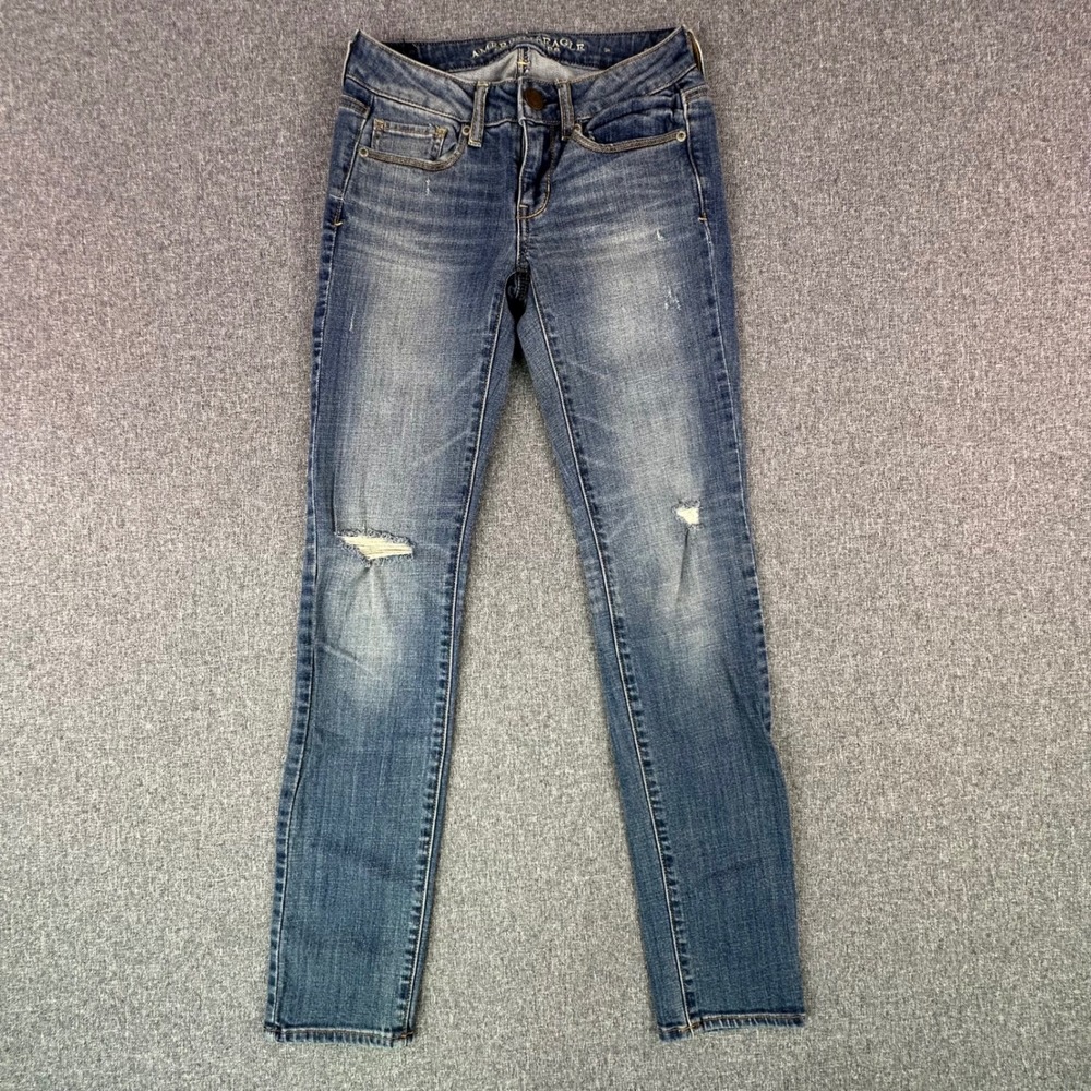 American Eagle Jeans Womens 0 Skinny Stretch Blue Distressed Low Rise